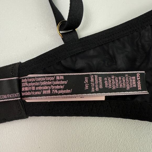 Victorias Secret Gold Chain Mesh Glitter Unlined Low Cut Black Demi Bra 32DD - Picture 9 of 12